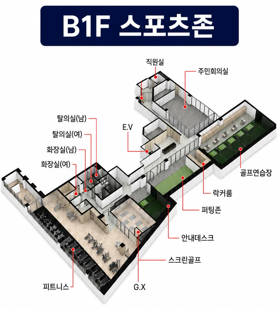 순천 한양립스 파크포레 커뮤니티 - 층별로 나눈 배움·운동·조망 공간